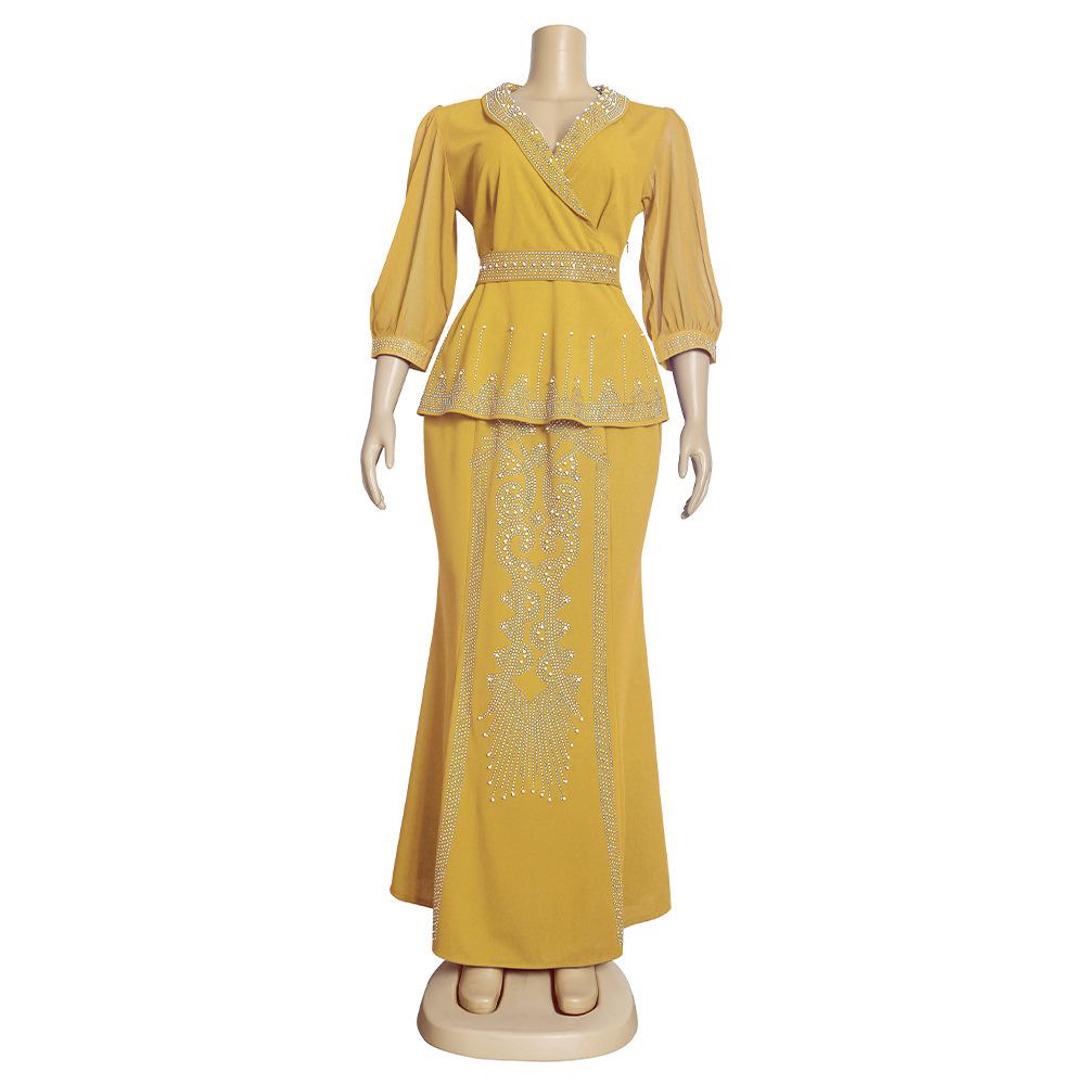 

Комплект платья-двойки Wish Celebrity Slim Fit: Топ и юбка, европейский и американский стиль, женская мода больших размеров XL жёлтый