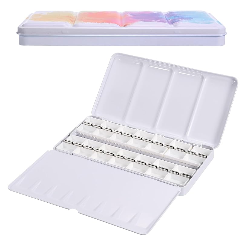 

PATIKIL empty watercolor palette 28 full pan metal watercolor tins Travel gouache/oil painting paint box with lid colorful 28 wells