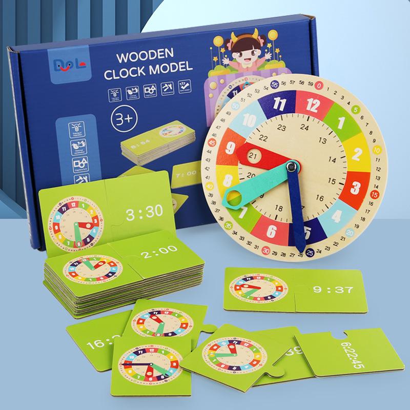 Wooden Clock Time Recognition Puzzle for Kids: Early Education and Math Teaching Aid