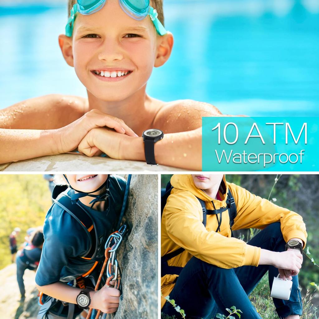 Multifunctional sports watch for 10 ATM water ideal for diving and with dual and or boys, resistant, swimming, surfing, alarm, calendar, stopwatch,