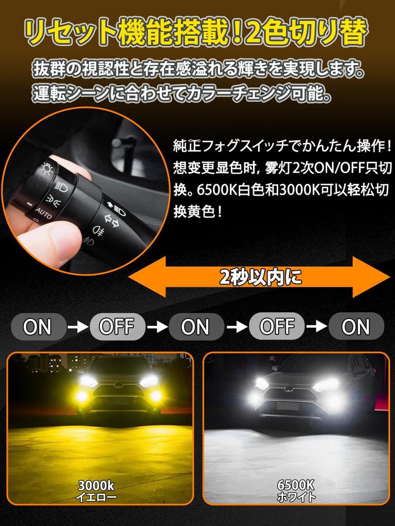 XELORD H11 LED Fog Lamp, H8, H11, H16, LED Bulb, 2 Color Switching, High