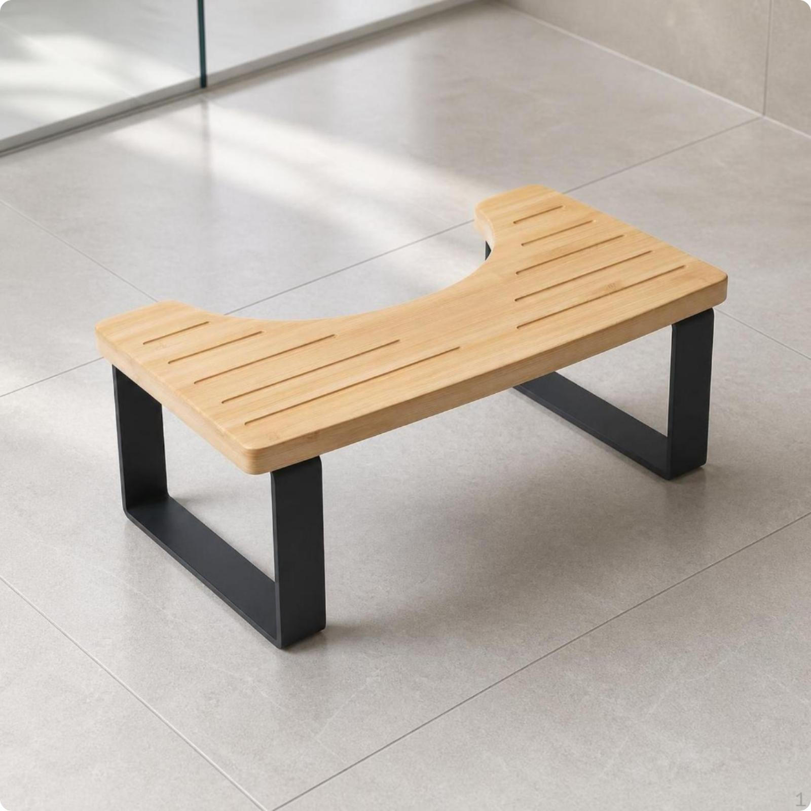Stolička do umývárny s dřevěným sedákem Nízká podnožka Kompaktní dřevo Wood beige