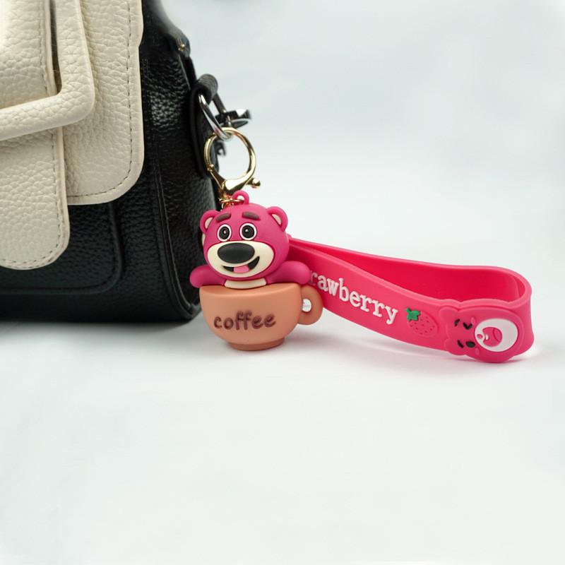 

Rubber Strawberry Stylish Bear Keychain Cute Cartoon Doll Pendant For Bags And Cars Style A