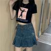 Vintage Denim Short Skirt for Women Pleated Skirt Summer High Waisted Package Hip Short Skirt