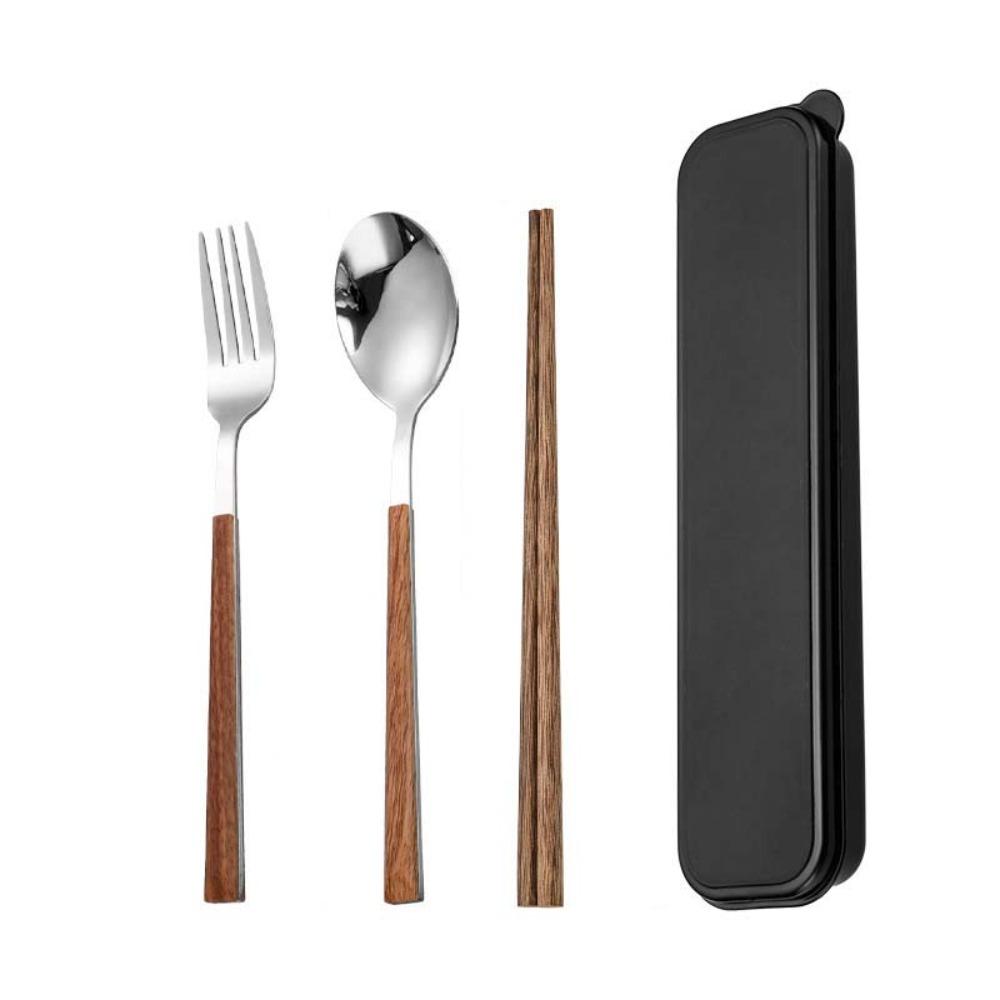 

4PCS/Set Stainless Steel Portable Tableware Set with Box Fork Spoon and Chopsticks Set Travel Style A