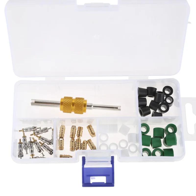 51Pcs of Box R22 R410 Air Conditioning Valve Core Kit Car A/C Refrigeration Tire Valve Stem Cores Hose Gaskets Assortment Kits
