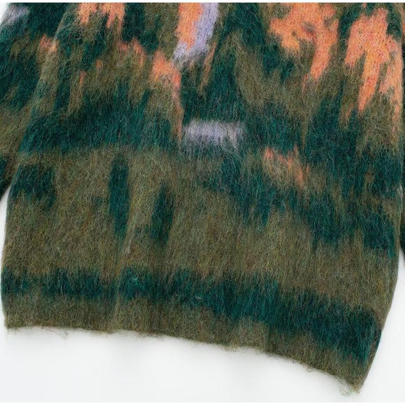 Landscape Paint Tie Dyed Women's Cardigan Sweater Fashion V-neck Single Breasted Female Sweaters 2024 Autumn Chic Lady Outwear