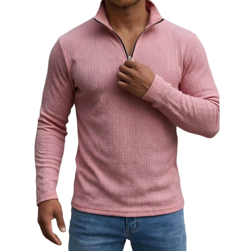 Maglia Casual da Uomo con Zip Corta e Maniche Lunghe