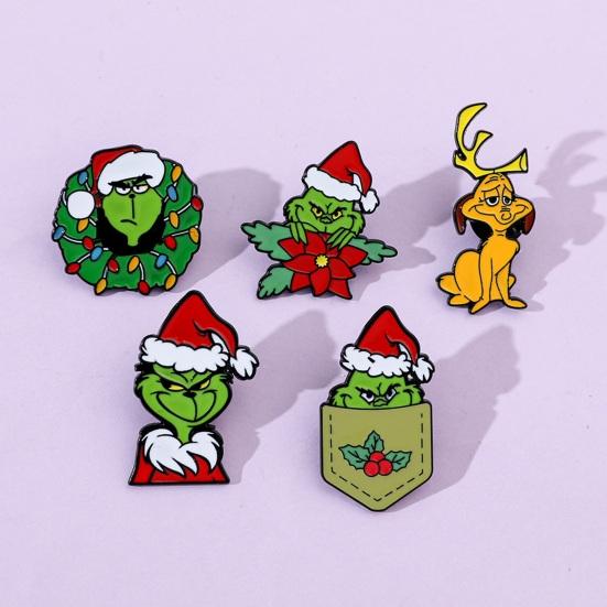 Christmas Brooch Cartoon Figure Shape Anti-slip Polished New Year Party Coat Collar Bag Scarf Hat Decoration Clothes Pin Clothing Jewelry
