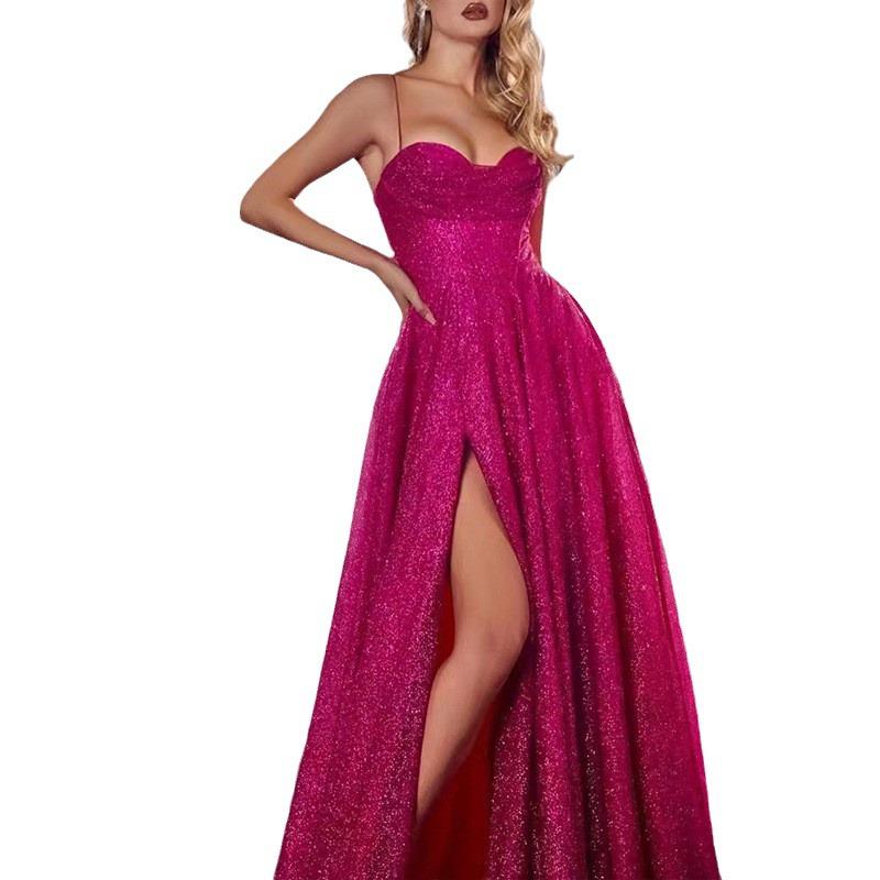 2025 European and American Women's Gold Sprinkled Sleeveless Tube Top Long Skirt Swing Dress