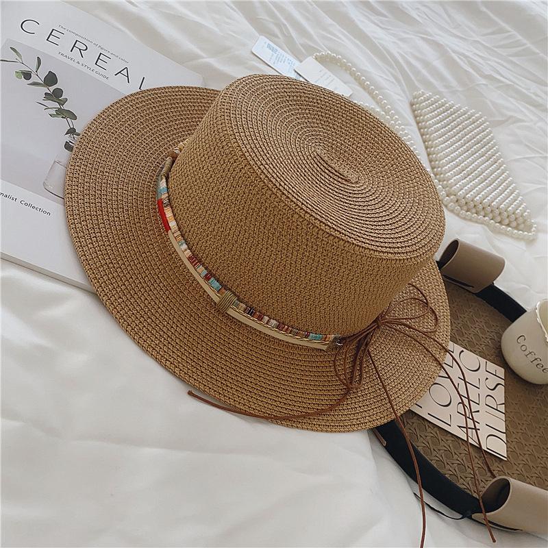 New original ethnic style straw hat women's spring and summer beach outing sun hat retro straw woven sun protection hat