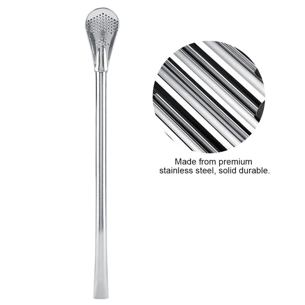 Stainless Steel Metal Drinking Straw Spoon Resuable Washable Cocktail Spoons L