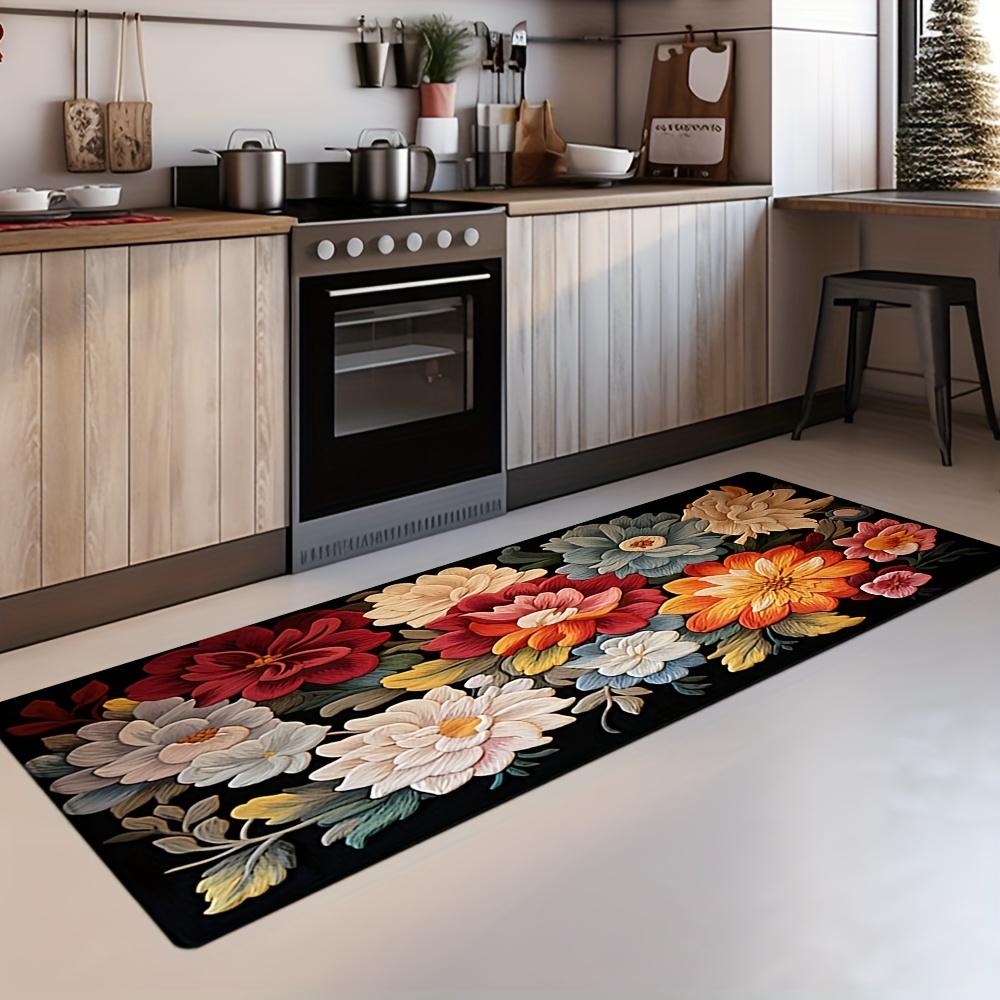 1pcs Oriental StyleFloral Pattern Runner Rug Kitchen Mat Soft Thickened Kitchen Floor Mat Waterproof Non-slip Oil-proof Floor Mat Runner Rug