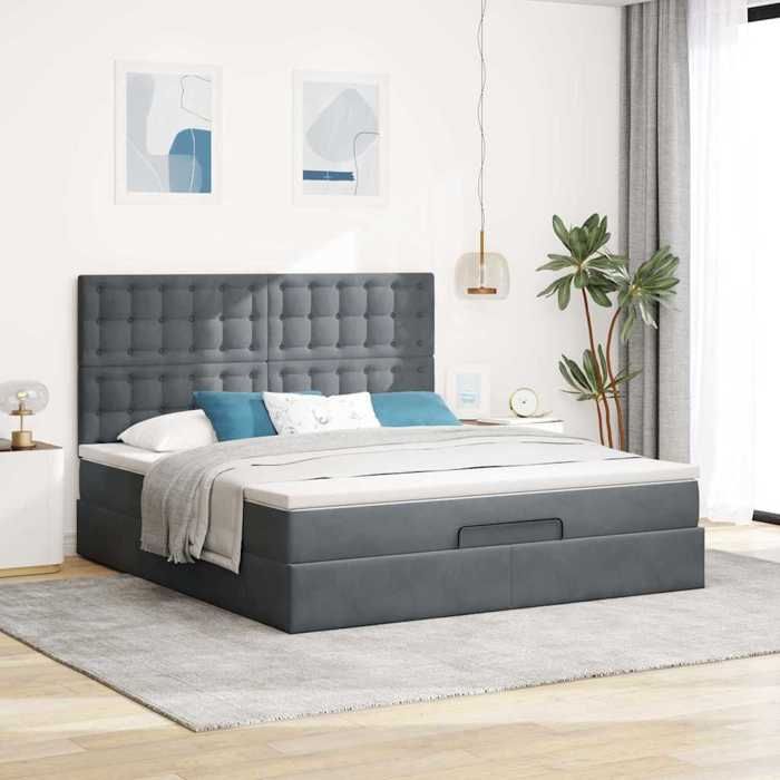 VidaXL Cadre de lit ottoman avec matelas gris foncé 180x200cm velours, cadre de lit, cadre de lit rembourré, cadre de lit 3313632