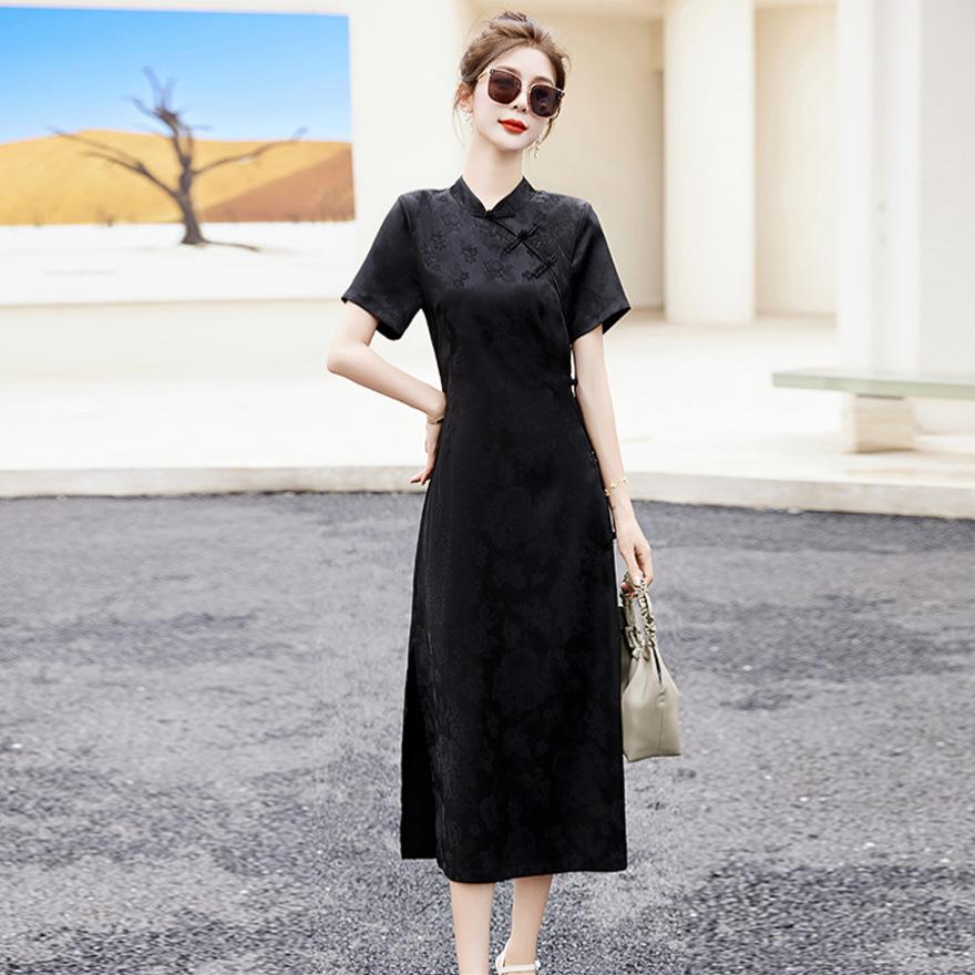 

Exquisite French dress women s summer new temperament thin improved cheongsam skirt tide S чёрный