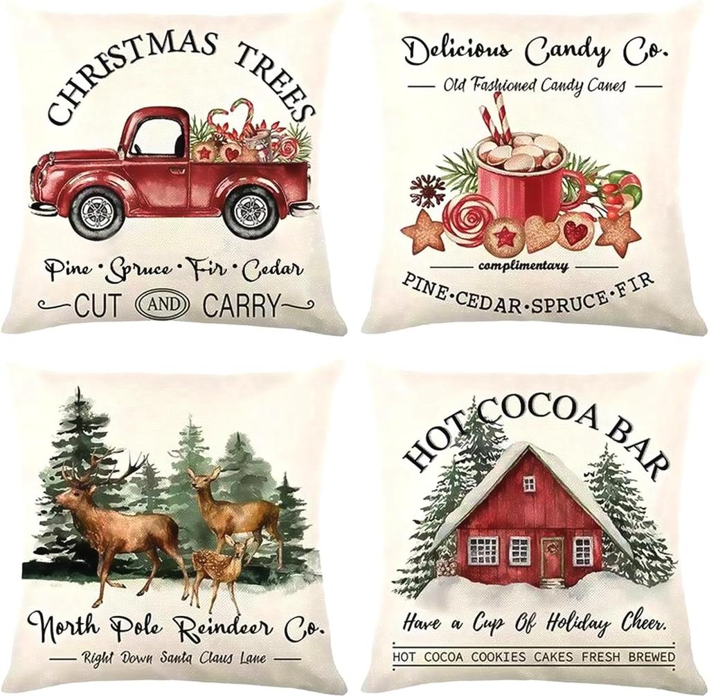 New Christmas Decoration Christmas Pillowcase 18 X 18 Inch Set of 4 Christmas Collection Cushion Pillowcases Custom Zipper Squar