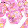 7 stk Rosa Gylne Tall Flytende Sand Skarpe Kanter Terninger Polyedriske Terninger Egnet for RPG Brettspill
