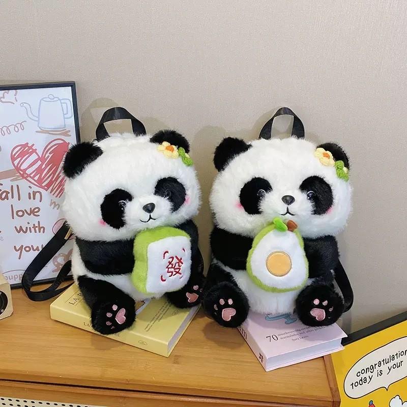 Gourd Wealth Panda Adorable Cartoon Children Backpack Plush Bag Doll