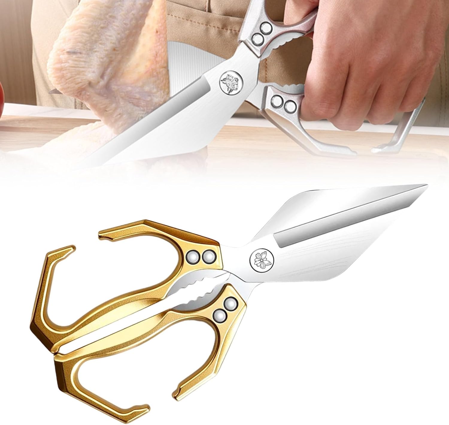 

Multifunctional Heavy-Duty Kitchen Shears, Heavy Duty Kitchen Scissors for Food with Ergonomic Handle, High-Carbon Steel Culinary Shears золотой