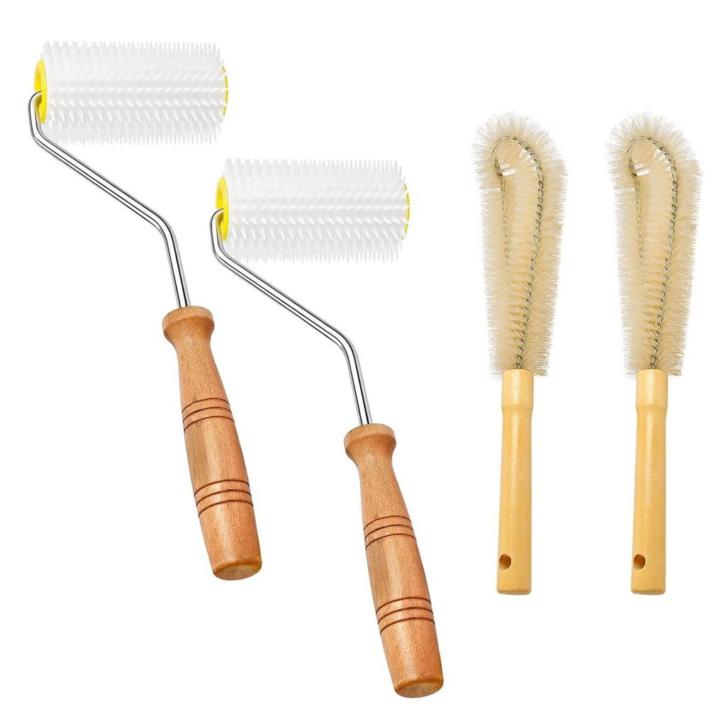 4 Stück Honigschleuder Entdeckelungsnadel Rollwerkzeug mit Holzgriff für Imker Honigschleuder Spinner Bienenstockreiniger