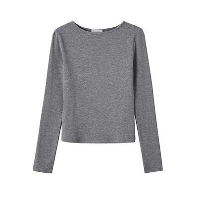 One-line Small Round Neck Slim Fit Slim T-shirt for Women Long-sleeved Autumn New Style Underwear Bottoming Shirt