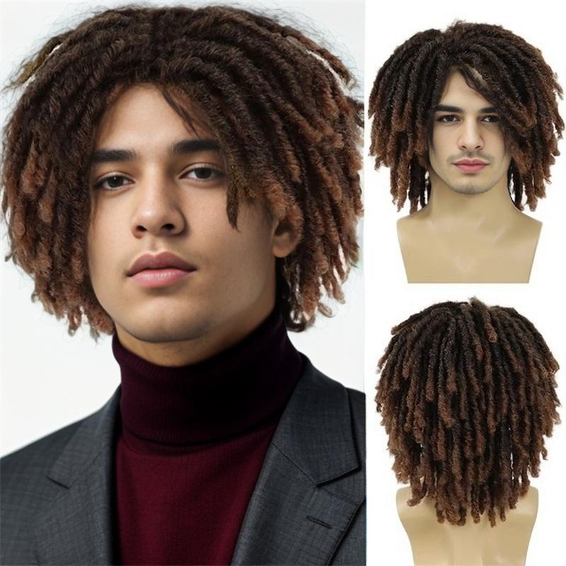 Synthetic Short Afro Twist Hair Braided Half Wig for Black Men Clip In Toupee Hairpieces Dreadlocks Male Wig Rock Party