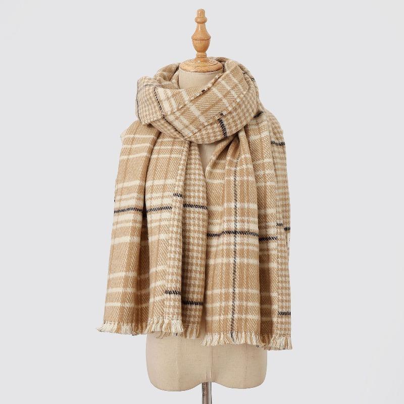 Plaid contrasting color thickened scarf women's imitation cashmere high-end sense versatile warm scarf autumn and winter new scarf