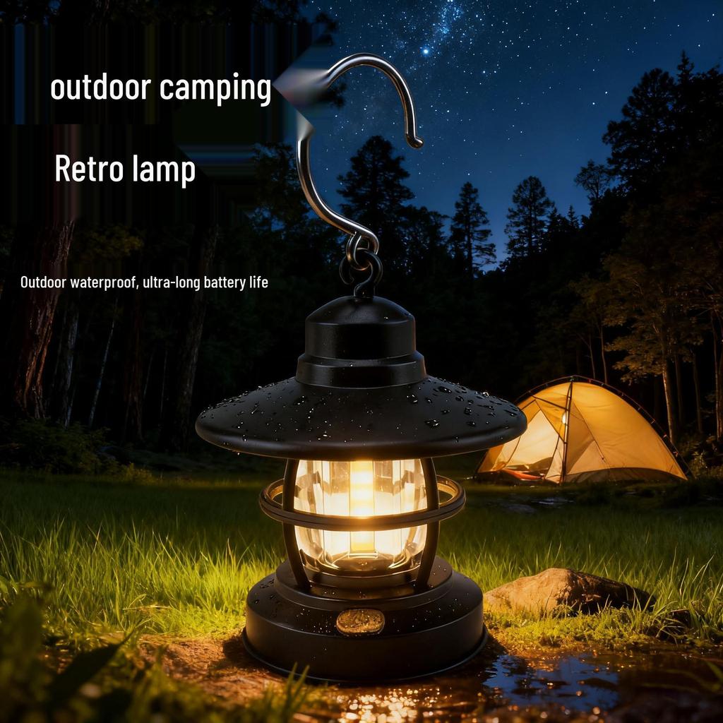 Retro Waterproof Outdoor Camping Lantern with Long Battery Life & Warm Light
