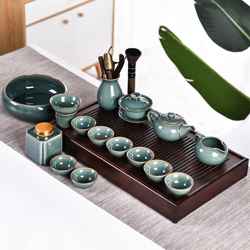 Lainuo Ge Kiln 15-Piece Tea Set with Bamboo Tray