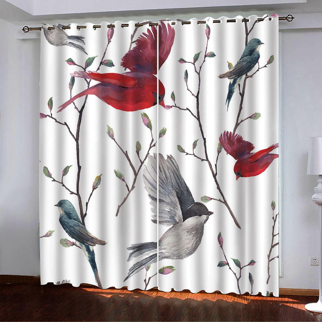 Curtains Flower And Bird Line Series Spring 3D Digital Printing High Density Blackout Curtains