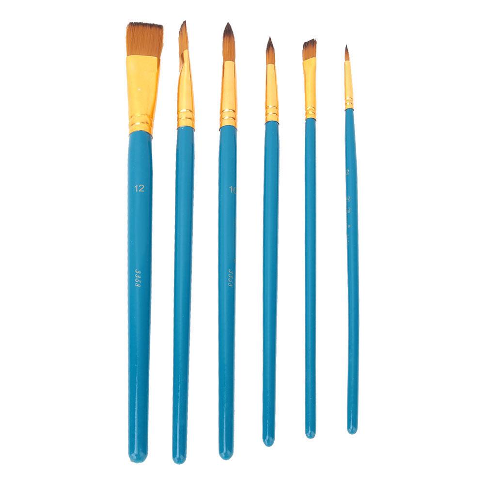6pcs Wooden Handle Drawing Pen Nylon Hair Paint Brush Set Art Craft Watercolor Painting(Blue)