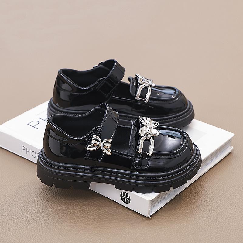 Kids Black Metal Buckle Decor Patent Leather Mary Jane Shoes 26