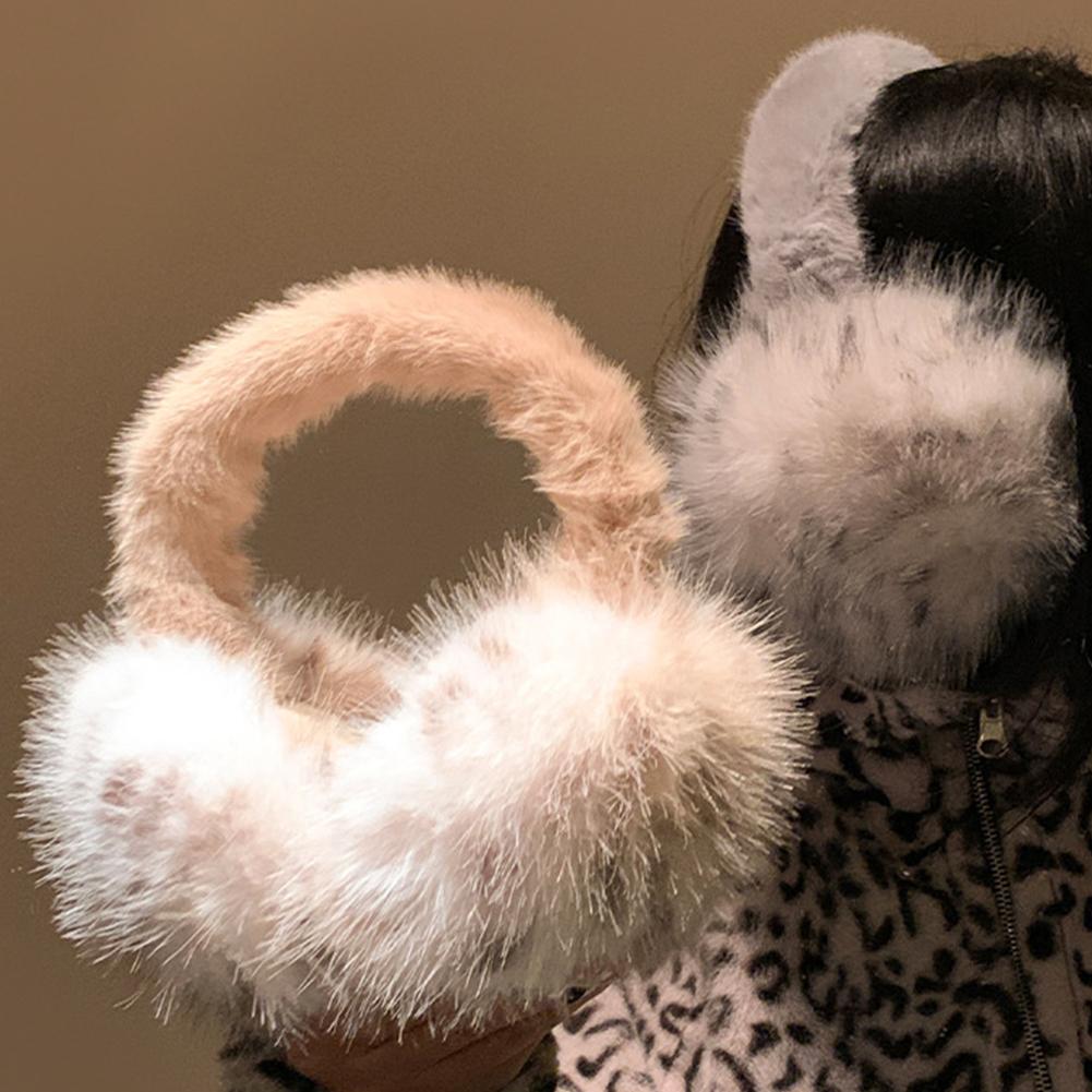 1Pc Leopard Print Faux Fur Earmuffs for Women Winter Soft Plush Ear-Muffs with Folding Earflap Warm Outdoor Ear Scarf Accessory