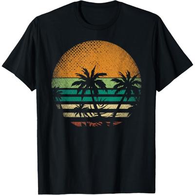 Sunset Beach Palm Trees Summer Vibes Retro Tropical Summer Men Women Kids T-Shirt