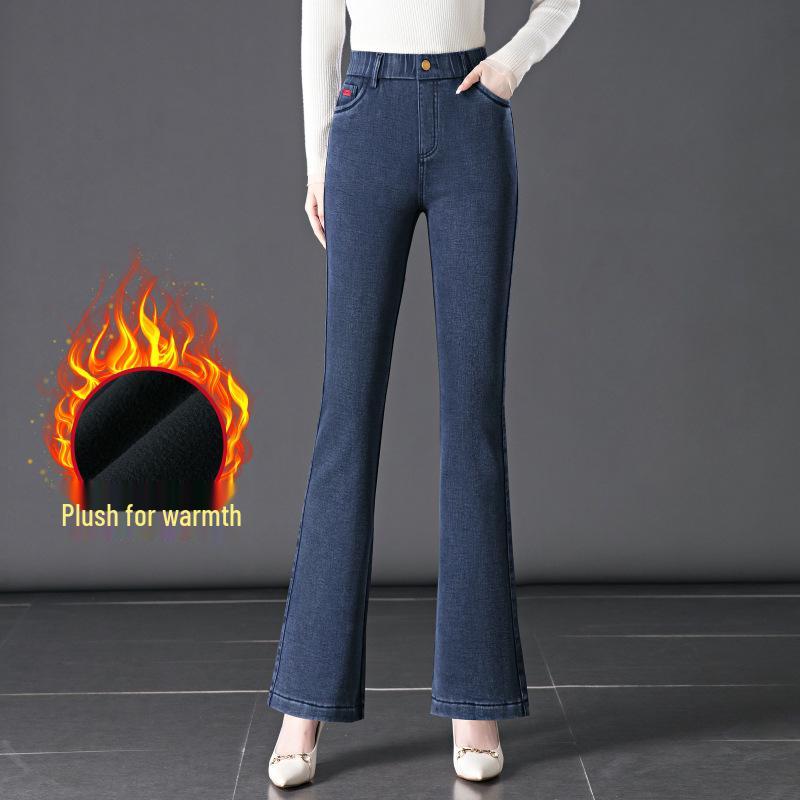 Women's 2024 Fleece-Lined Snowflake Flare Jeans - Plus Size, Elastic Waist, Winter Style