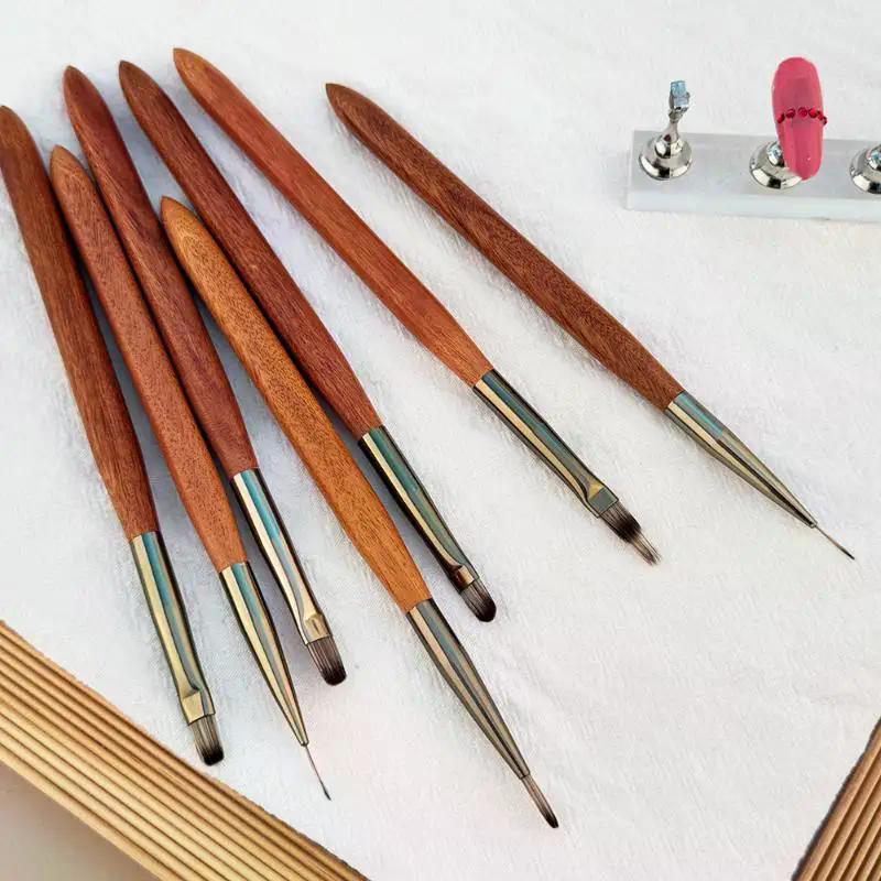 1/7Pcs Walnut Nail Art Brushes Contains Various Sizes Of Exquisitely Painted Nail Drawing Line Pen For Salons