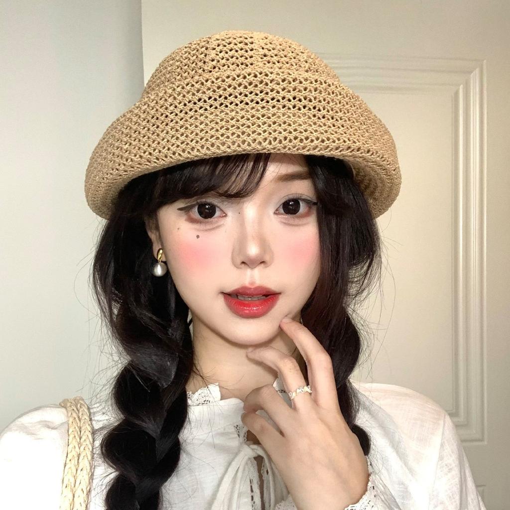 Hollow Knitted Upturned Beret Women'S Thin Breathable French Retro Elegant Temperament Foreign Thousand Gold Style Hat