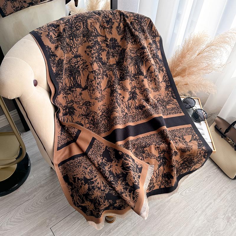 

NEW Brand Women Two-Sided Print Scarf Imitation Cashmere Soft Warm Pashmina Shawl Winter Coldproof Windproof Blanket Scarf коричневий