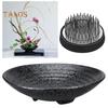 Flower Frog Japanese Ikebana Set Desktop Ceramic Bowl Vase with Kenzan Needle Flower Arrangement Holder for Living Room Bedroom Office
