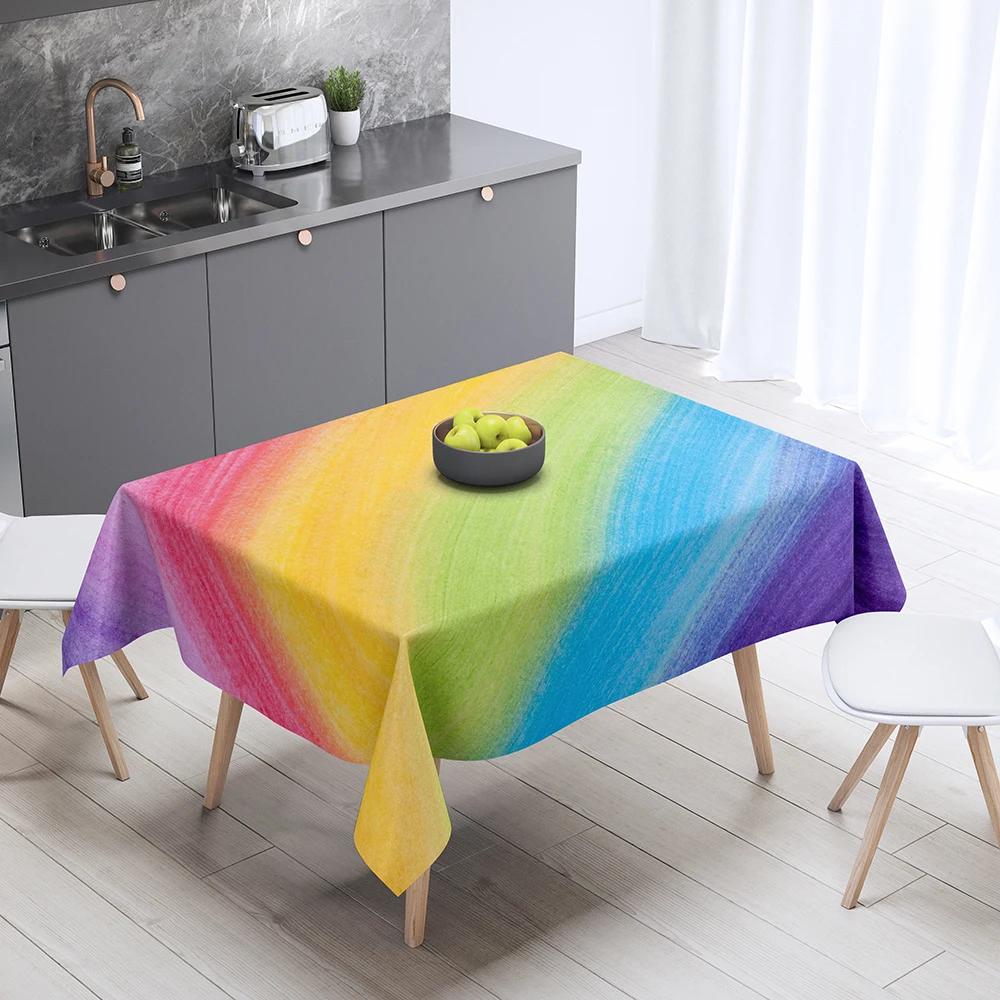 Tovaglia Fantasia Arcobaleno Decorazione Casa Tavolo Rettangolare Festa Resistente alle Macchie Copertura Antipolvere