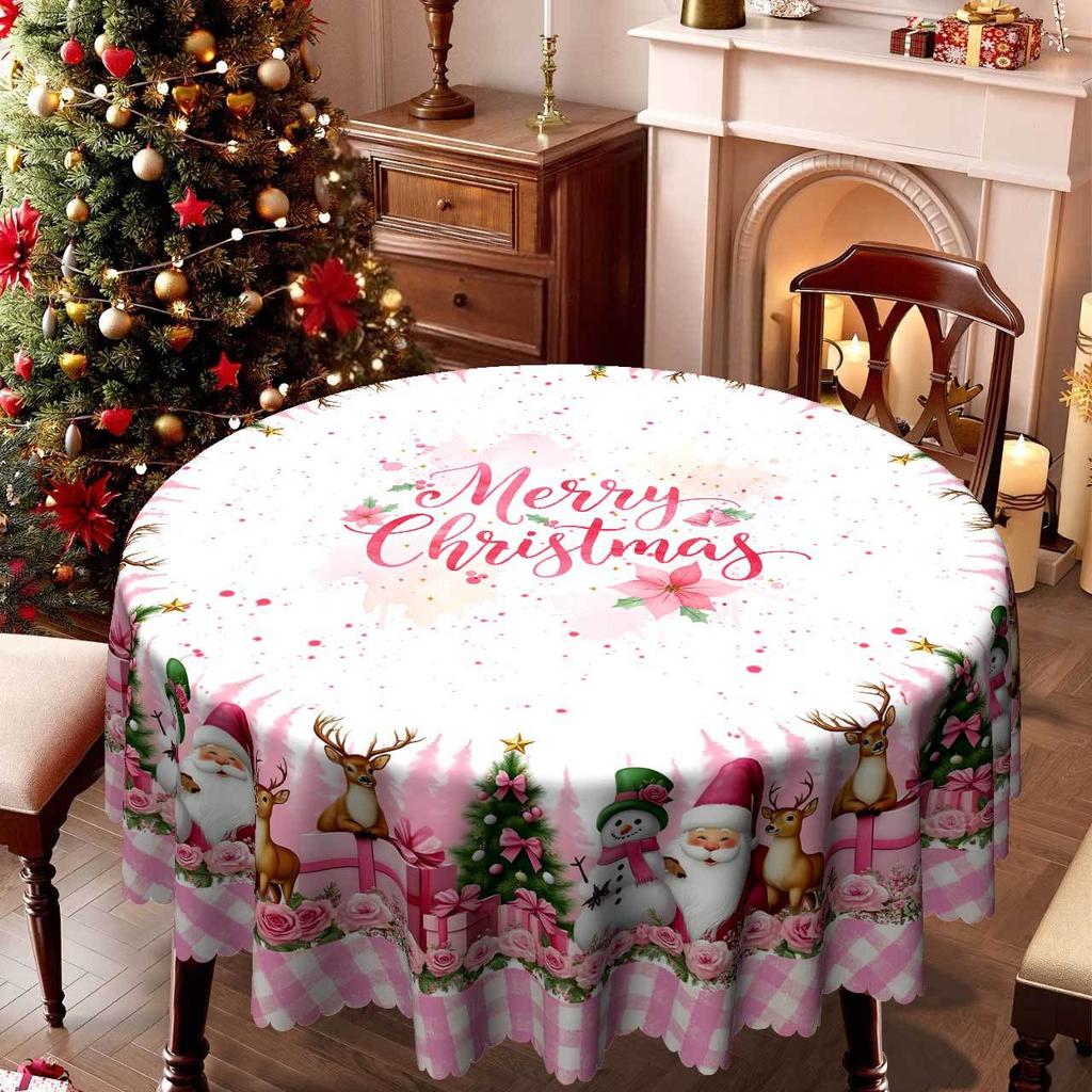Pink Girl Christmas Table Cloth, Snowman Reindeer Gift Plaid Tablecloth, Pink Rose Lace Table Cloth