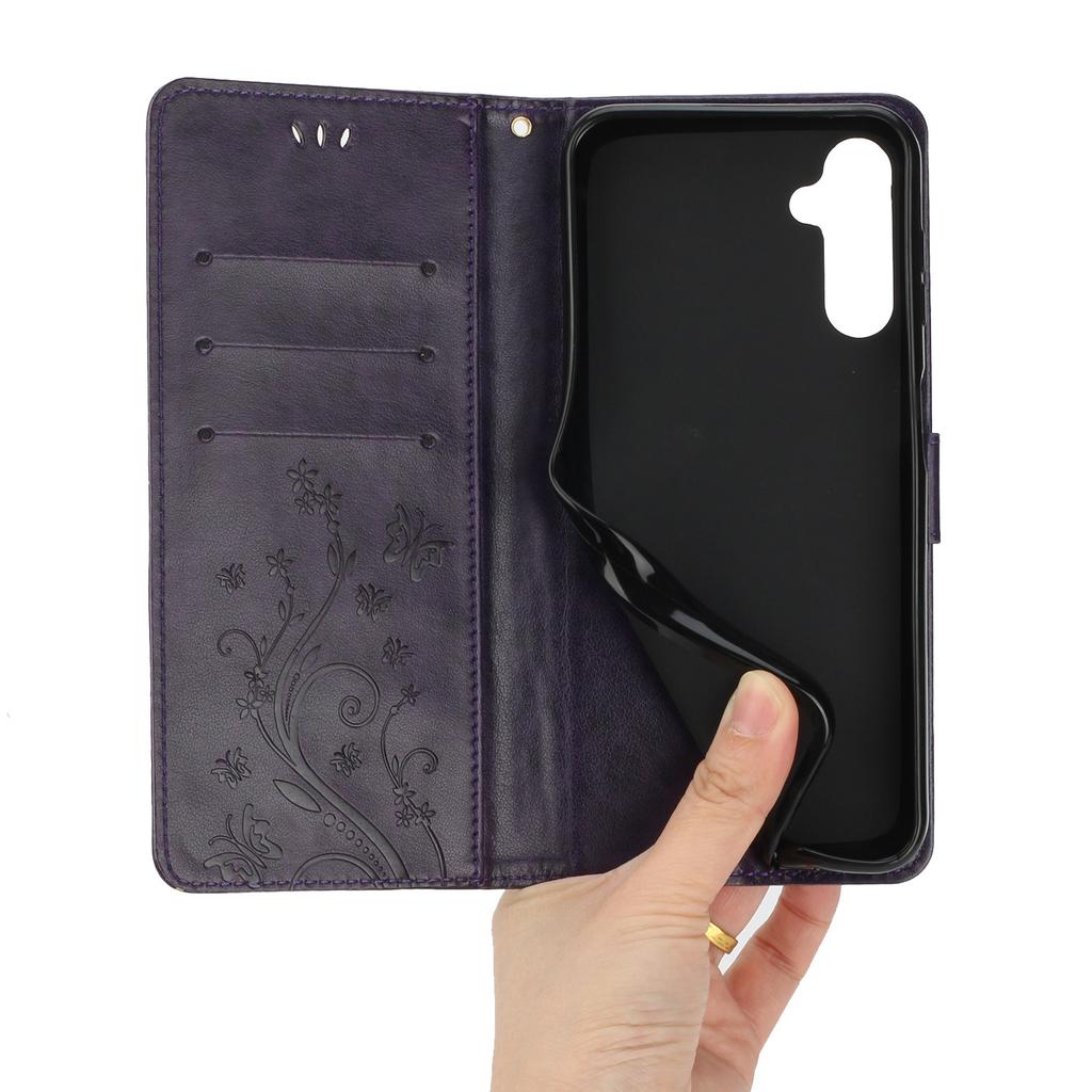For Samsung Galaxy S24 FE Phone Case Butterfly Flower Imprinted Leather Flip Cover