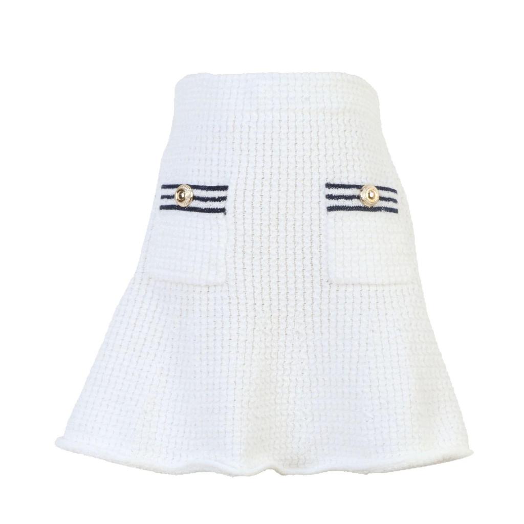 Spring/Summer 2025 Navy Collar Slim Fit Knit Set with A-line Skirt