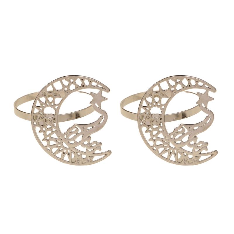 Pack of 2 Napkin Rings Christmas Moon and Star Napkins Holder Metallic Napkin Buckle Sophisticated Plating Accessories