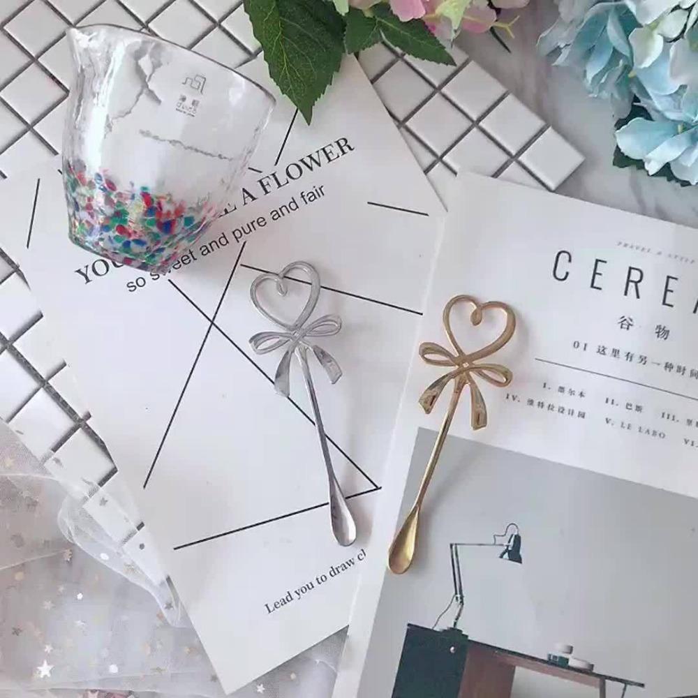 2 pcs Heart Bowknot Hanging Cup Spoon, Love Butterfly Coffee Spoon, Stainless Steel Coffee Stirring Spoon, Stainless Steel Love Bow Spoons