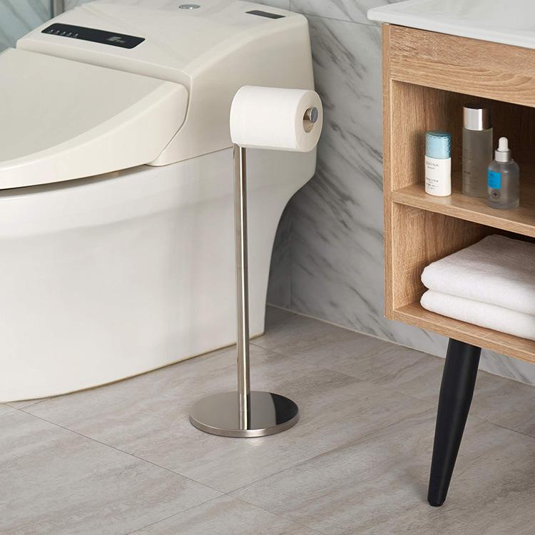 Stainless Steel Floor-Standing Toilet Paper Holder, Punch-Free Design