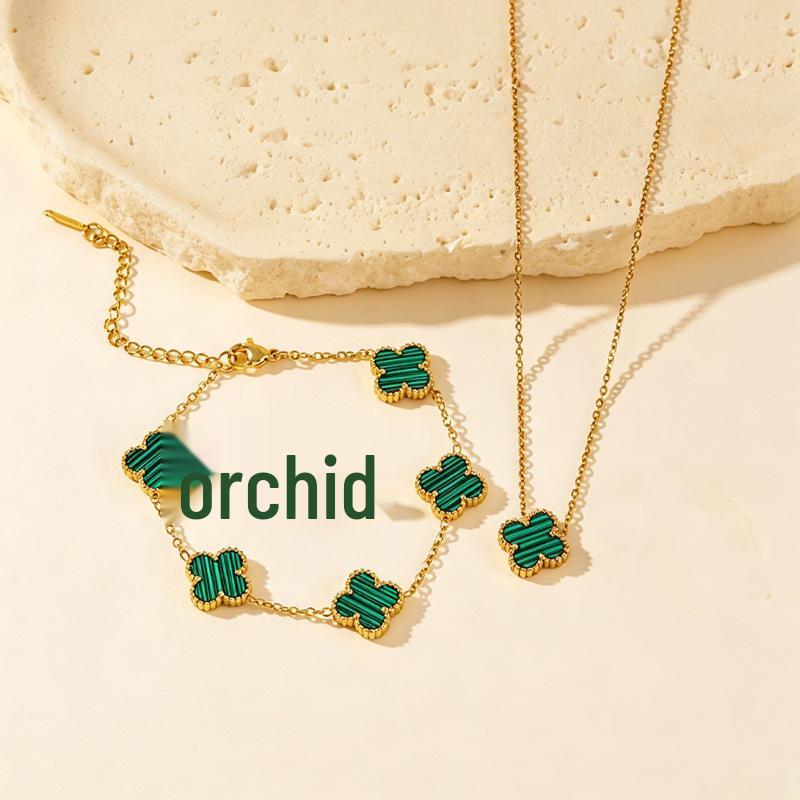 18 Karat Glücksklee Schmuckset: Vierblättriges Kleeblatt Halskette, Armband und Ohrringe