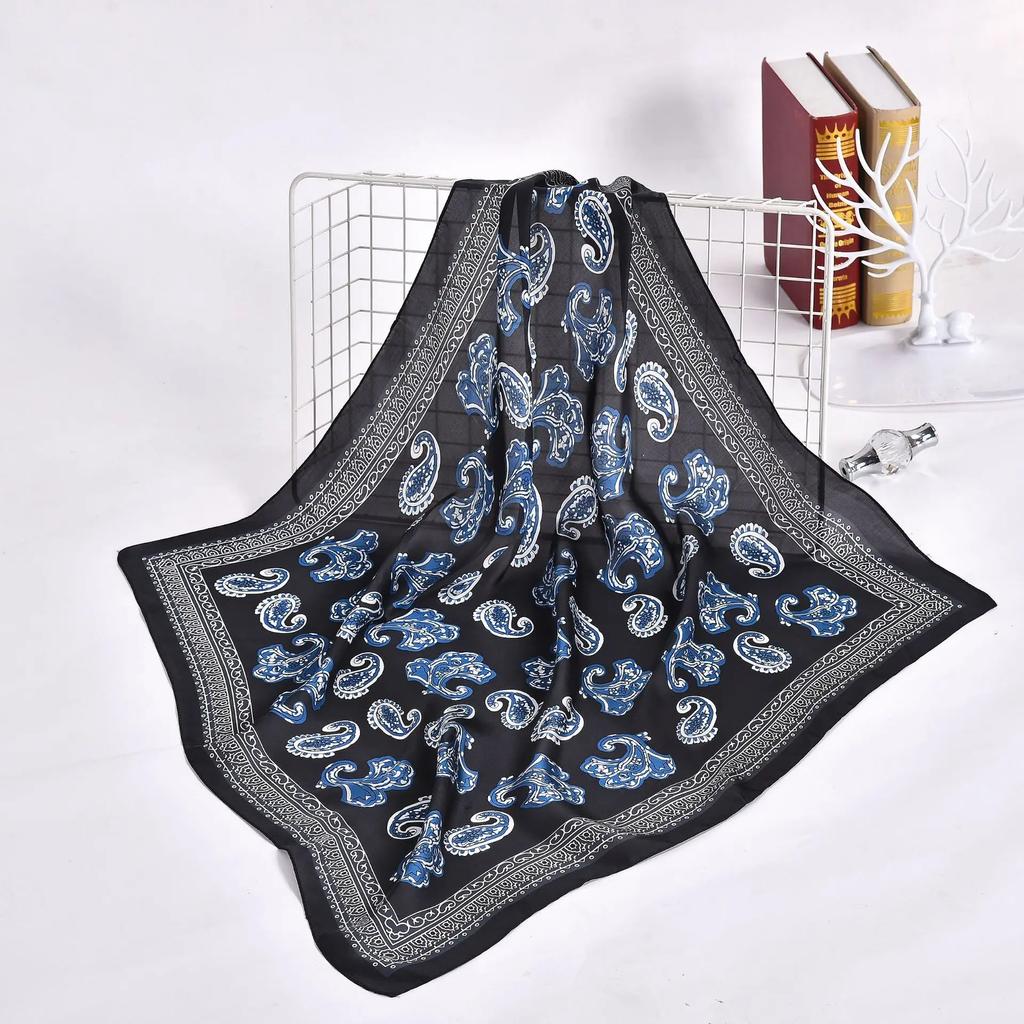 70cm Fashion Bandana Hair Scarf For Women Paisley Print Kerchief Silk Satin Head Scarfs Square Shawl Wraps Neck Scarves For Lady