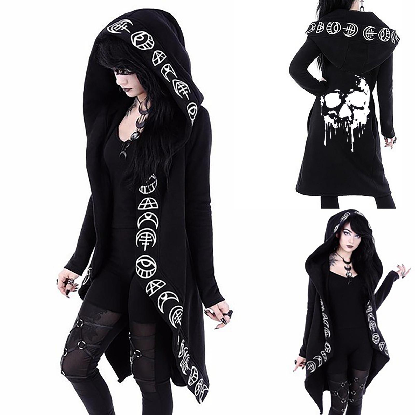 

Женская винтажная готическая толстовка с длинным рукавом плюс размер, толстовка с капюшоном, кардиган, пальто XXL чёрный