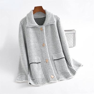 Winter Hohe Qualität Plaid Mantel Weibliche Strickjacke Lose Kurze Wolle Pullover